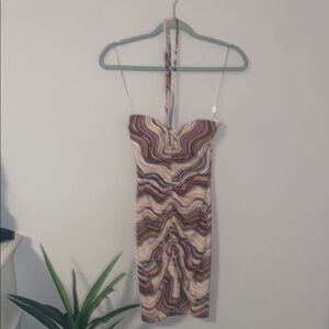 Brown and Cream Ruched Bodycon Mini Dress